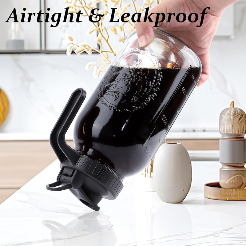 GMSWEET Cold Brew Coffee Maker 64 Oz Mason Jar Iced Coffee Maker 2 Set Half Gallon Glass Pitcher With Pour Spout Lids 2 Quart Wide Mouth Cold Brew Pitcher With Strainer For Fridge, Lemonade, Cold Brew, Milk - Image 4